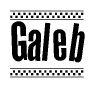 The clipart image displays the text Galeb in a bold, stylized font. It is enclosed in a rectangular border with a checkerboard pattern running below and above the text, similar to a finish line in racing. 