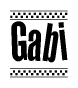 The image contains the text Gabi in a bold, stylized font, with a checkered flag pattern bordering the top and bottom of the text.