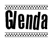 The clipart image displays the text Glenda in a bold, stylized font. It is enclosed in a rectangular border with a checkerboard pattern running below and above the text, similar to a finish line in racing. 