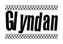 The clipart image displays the text Glyndan in a bold, stylized font. It is enclosed in a rectangular border with a checkerboard pattern running below and above the text, similar to a finish line in racing. 