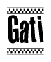 The image contains the text Gati in a bold, stylized font, with a checkered flag pattern bordering the top and bottom of the text.