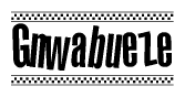 The clipart image displays the text Gnwabueze in a bold, stylized font. It is enclosed in a rectangular border with a checkerboard pattern running below and above the text, similar to a finish line in racing. 