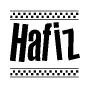 The image contains the text Hafiz in a bold, stylized font, with a checkered flag pattern bordering the top and bottom of the text.