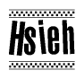 The image contains the text Hsieh in a bold, stylized font, with a checkered flag pattern bordering the top and bottom of the text.