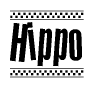 The image contains the text Hippo in a bold, stylized font, with a checkered flag pattern bordering the top and bottom of the text.