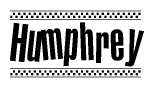 The image contains the text Humphrey in a bold, stylized font, with a checkered flag pattern bordering the top and bottom of the text.