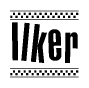 The clipart image displays the text Ilker in a bold, stylized font. It is enclosed in a rectangular border with a checkerboard pattern running below and above the text, similar to a finish line in racing. 