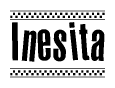 The image contains the text Inesita in a bold, stylized font, with a checkered flag pattern bordering the top and bottom of the text.