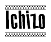 The clipart image displays the text Ichizo in a bold, stylized font. It is enclosed in a rectangular border with a checkerboard pattern running below and above the text, similar to a finish line in racing. 