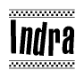 The clipart image displays the text Indra in a bold, stylized font. It is enclosed in a rectangular border with a checkerboard pattern running below and above the text, similar to a finish line in racing. 