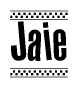 The clipart image displays the text Jaie in a bold, stylized font. It is enclosed in a rectangular border with a checkerboard pattern running below and above the text, similar to a finish line in racing. 