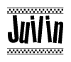 The clipart image displays the text Juilin in a bold, stylized font. It is enclosed in a rectangular border with a checkerboard pattern running below and above the text, similar to a finish line in racing. 