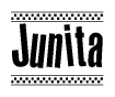The clipart image displays the text Junita in a bold, stylized font. It is enclosed in a rectangular border with a checkerboard pattern running below and above the text, similar to a finish line in racing. 