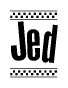 The clipart image displays the text Jed in a bold, stylized font. It is enclosed in a rectangular border with a checkerboard pattern running below and above the text, similar to a finish line in racing. 