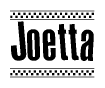 The image contains the text Joetta in a bold, stylized font, with a checkered flag pattern bordering the top and bottom of the text.