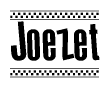 The clipart image displays the text Joezet in a bold, stylized font. It is enclosed in a rectangular border with a checkerboard pattern running below and above the text, similar to a finish line in racing. 