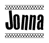 The clipart image displays the text Jonna in a bold, stylized font. It is enclosed in a rectangular border with a checkerboard pattern running below and above the text, similar to a finish line in racing. 