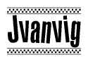 The image contains the text Jvanvig in a bold, stylized font, with a checkered flag pattern bordering the top and bottom of the text.