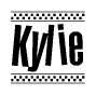 The image contains the text Kylie in a bold, stylized font, with a checkered flag pattern bordering the top and bottom of the text.