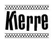 The image contains the text Kierre in a bold, stylized font, with a checkered flag pattern bordering the top and bottom of the text.