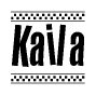 The image contains the text Kaila in a bold, stylized font, with a checkered flag pattern bordering the top and bottom of the text.