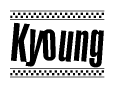 The clipart image displays the text Kyoung in a bold, stylized font. It is enclosed in a rectangular border with a checkerboard pattern running below and above the text, similar to a finish line in racing. 