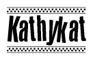 The clipart image displays the text Kathykat in a bold, stylized font. It is enclosed in a rectangular border with a checkerboard pattern running below and above the text, similar to a finish line in racing. 