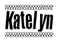 The clipart image displays the text Katelyn in a bold, stylized font. It is enclosed in a rectangular border with a checkerboard pattern running below and above the text, similar to a finish line in racing. 