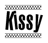 The image contains the text Kissy in a bold, stylized font, with a checkered flag pattern bordering the top and bottom of the text.
