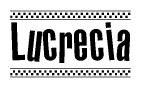 The clipart image displays the text Lucrecia in a bold, stylized font. It is enclosed in a rectangular border with a checkerboard pattern running below and above the text, similar to a finish line in racing. 