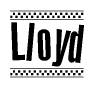 The image contains the text Lloyd in a bold, stylized font, with a checkered flag pattern bordering the top and bottom of the text.