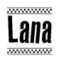 The clipart image displays the text Lana in a bold, stylized font. It is enclosed in a rectangular border with a checkerboard pattern running below and above the text, similar to a finish line in racing. 
