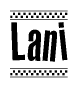 The clipart image displays the text Lani in a bold, stylized font. It is enclosed in a rectangular border with a checkerboard pattern running below and above the text, similar to a finish line in racing. 