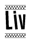 The clipart image displays the text Liv in a bold, stylized font. It is enclosed in a rectangular border with a checkerboard pattern running below and above the text, similar to a finish line in racing. 