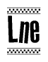The image contains the text Lne in a bold, stylized font, with a checkered flag pattern bordering the top and bottom of the text.