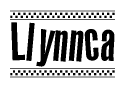 The image contains the text Llynnca in a bold, stylized font, with a checkered flag pattern bordering the top and bottom of the text.