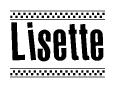 The clipart image displays the text Lisette in a bold, stylized font. It is enclosed in a rectangular border with a checkerboard pattern running below and above the text, similar to a finish line in racing. 