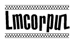 The clipart image displays the text Lmcorpuz in a bold, stylized font. It is enclosed in a rectangular border with a checkerboard pattern running below and above the text, similar to a finish line in racing. 