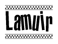 The clipart image displays the text Lamuir in a bold, stylized font. It is enclosed in a rectangular border with a checkerboard pattern running below and above the text, similar to a finish line in racing. 