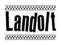 The image contains the text Landolt in a bold, stylized font, with a checkered flag pattern bordering the top and bottom of the text.