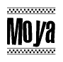 The image contains the text Moya in a bold, stylized font, with a checkered flag pattern bordering the top and bottom of the text.