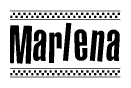 The image contains the text Marlena in a bold, stylized font, with a checkered flag pattern bordering the top and bottom of the text.