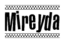 The clipart image displays the text Mireyda in a bold, stylized font. It is enclosed in a rectangular border with a checkerboard pattern running below and above the text, similar to a finish line in racing. 