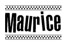 The clipart image displays the text Maurice in a bold, stylized font. It is enclosed in a rectangular border with a checkerboard pattern running below and above the text, similar to a finish line in racing. 