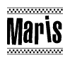 The clipart image displays the text Maris in a bold, stylized font. It is enclosed in a rectangular border with a checkerboard pattern running below and above the text, similar to a finish line in racing. 
