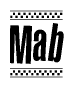 The image contains the text Mab in a bold, stylized font, with a checkered flag pattern bordering the top and bottom of the text.