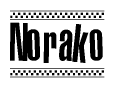 The clipart image displays the text Norako in a bold, stylized font. It is enclosed in a rectangular border with a checkerboard pattern running below and above the text, similar to a finish line in racing. 