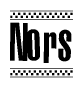 The image contains the text Nors in a bold, stylized font, with a checkered flag pattern bordering the top and bottom of the text.