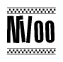 The image is a black and white clipart of the text Niloo in a bold, italicized font. The text is bordered by a dotted line on the top and bottom, and there are checkered flags positioned at both ends of the text, usually associated with racing or finishing lines.