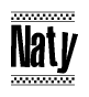 The clipart image displays the text Naty in a bold, stylized font. It is enclosed in a rectangular border with a checkerboard pattern running below and above the text, similar to a finish line in racing. 